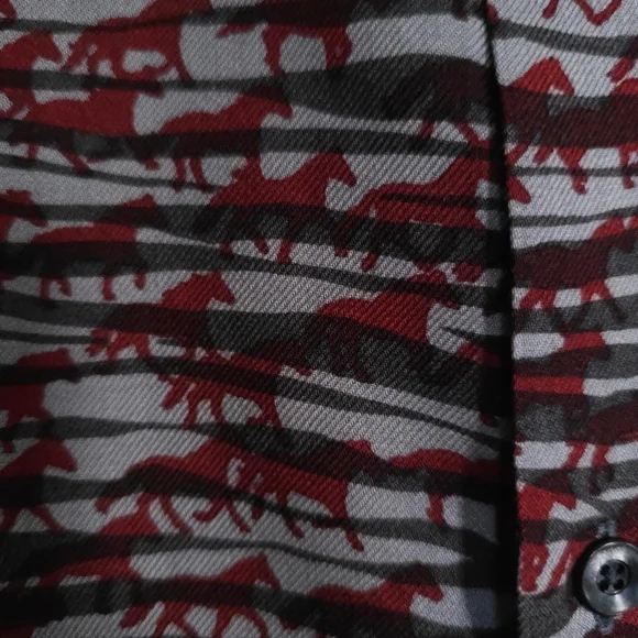 Hermes gray red horse pattern mens fall winter shirts wool silk. - Picture 4 of 14